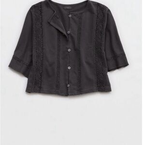 Aerie short sleeve crotchet cardigan smoke gray